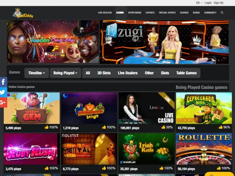 god odds Casino homepage