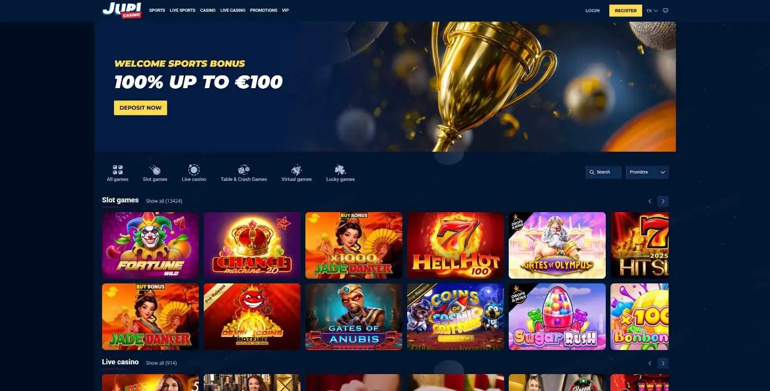 Jupi Casino homepage