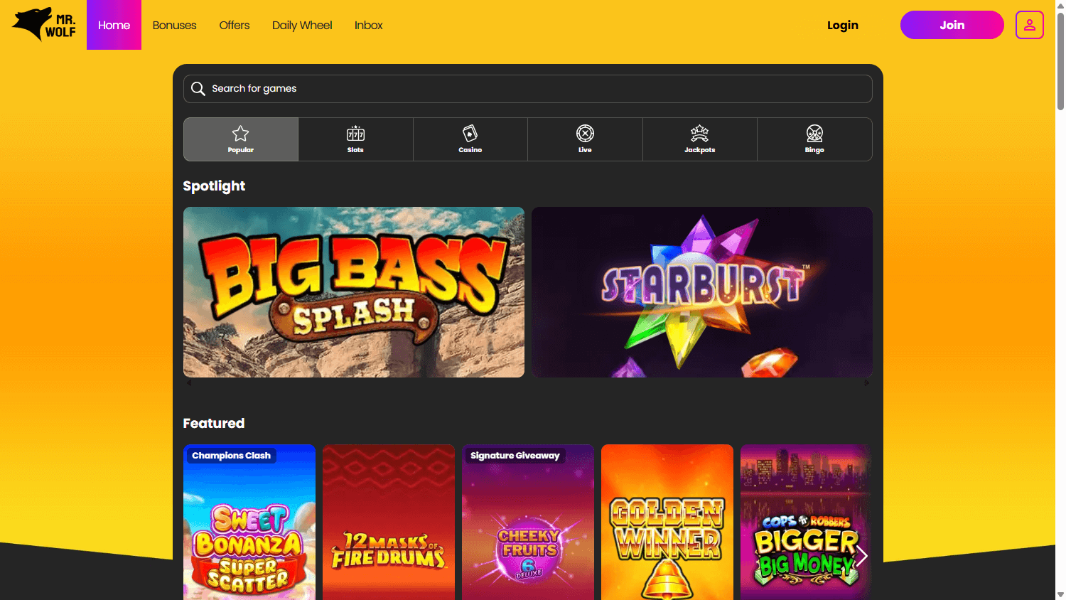 mr wolf casino homepage
