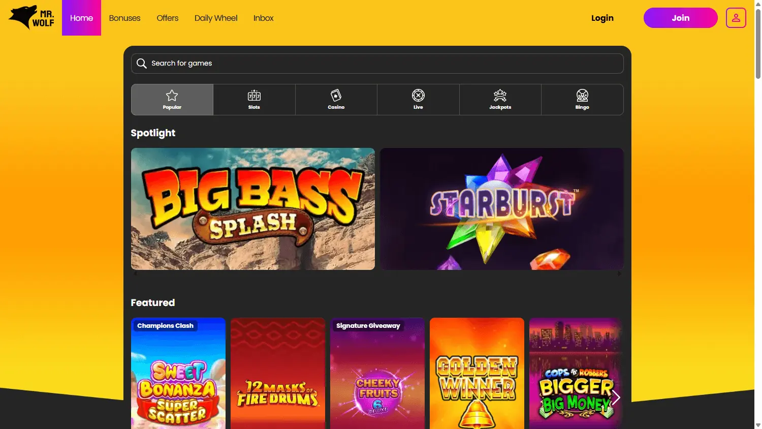 mr wolf casino homepage