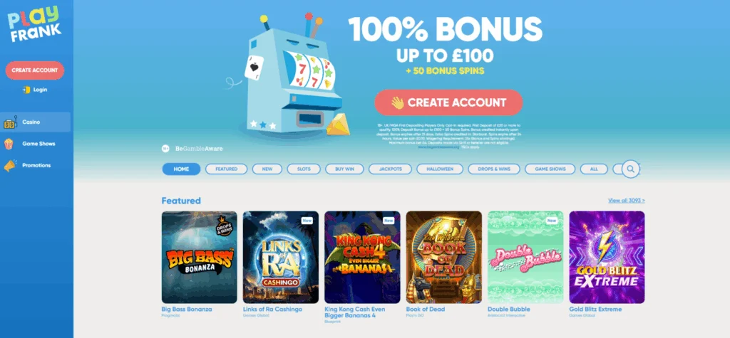 playfrank casino homepage