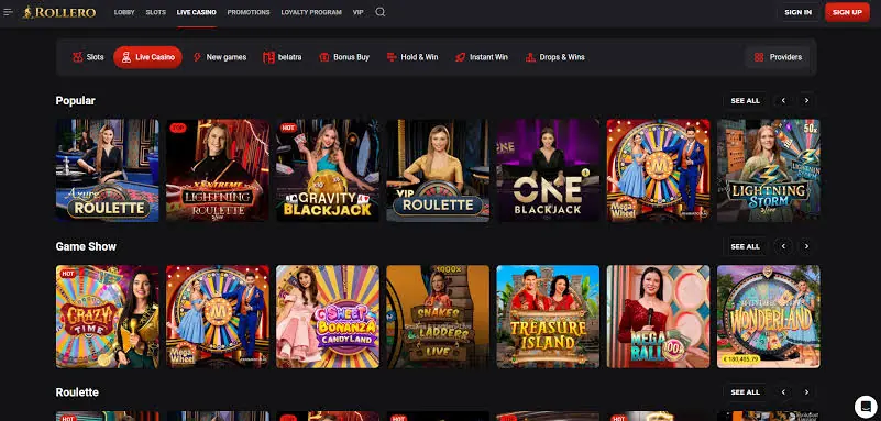rollero casino homepage
