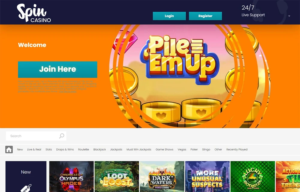 spin casino homepage