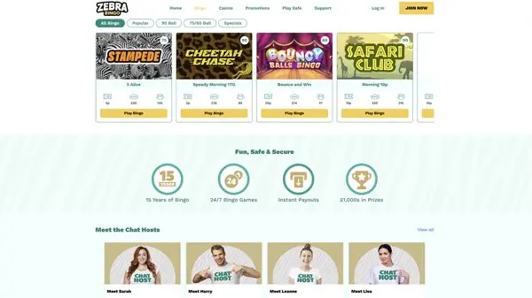 zebra bingo casino homepage