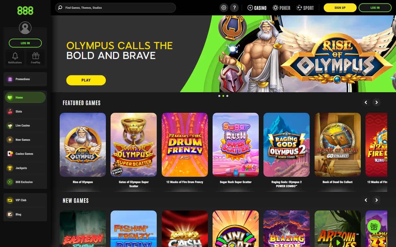 888 Casino homepage