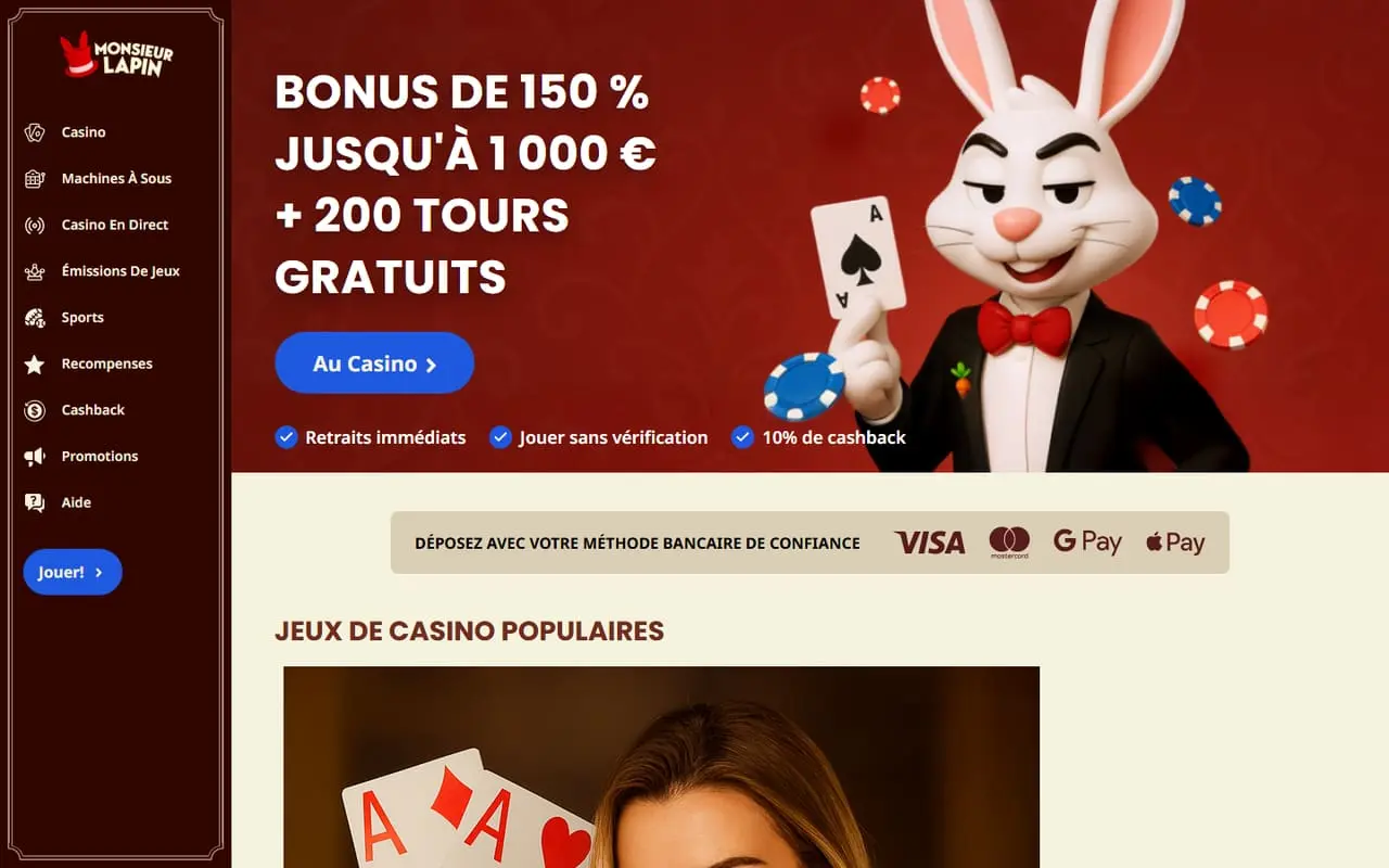 Monsieur Lapin French-language casino homepage