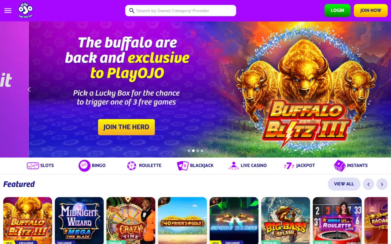 PlayOJO homepage