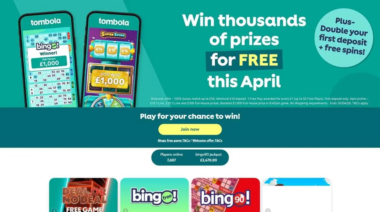 tombola arcade homepage