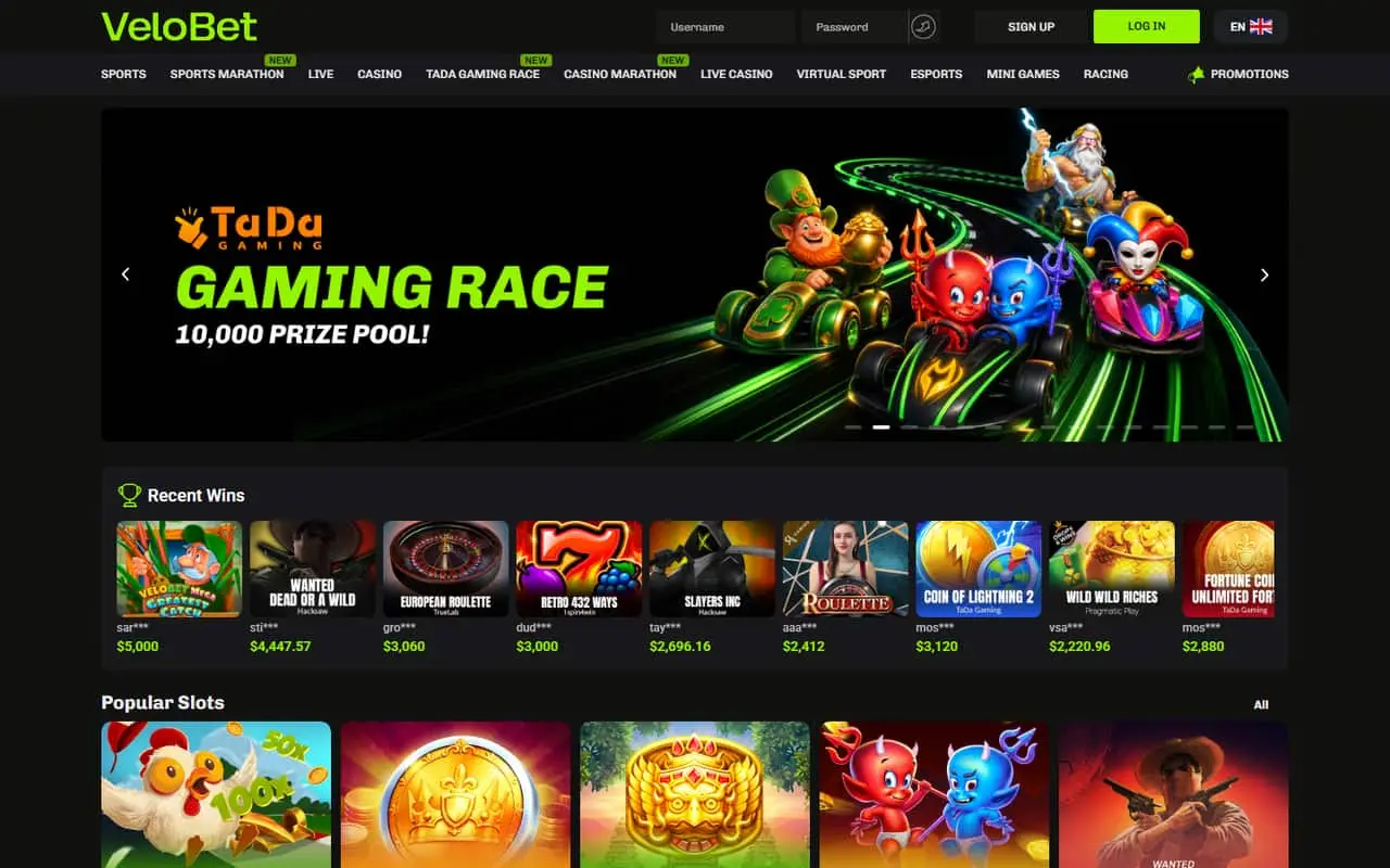 Velobet homepage