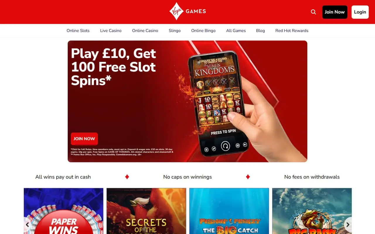 Virgin Games homepage showing its September 2026 welcome offer