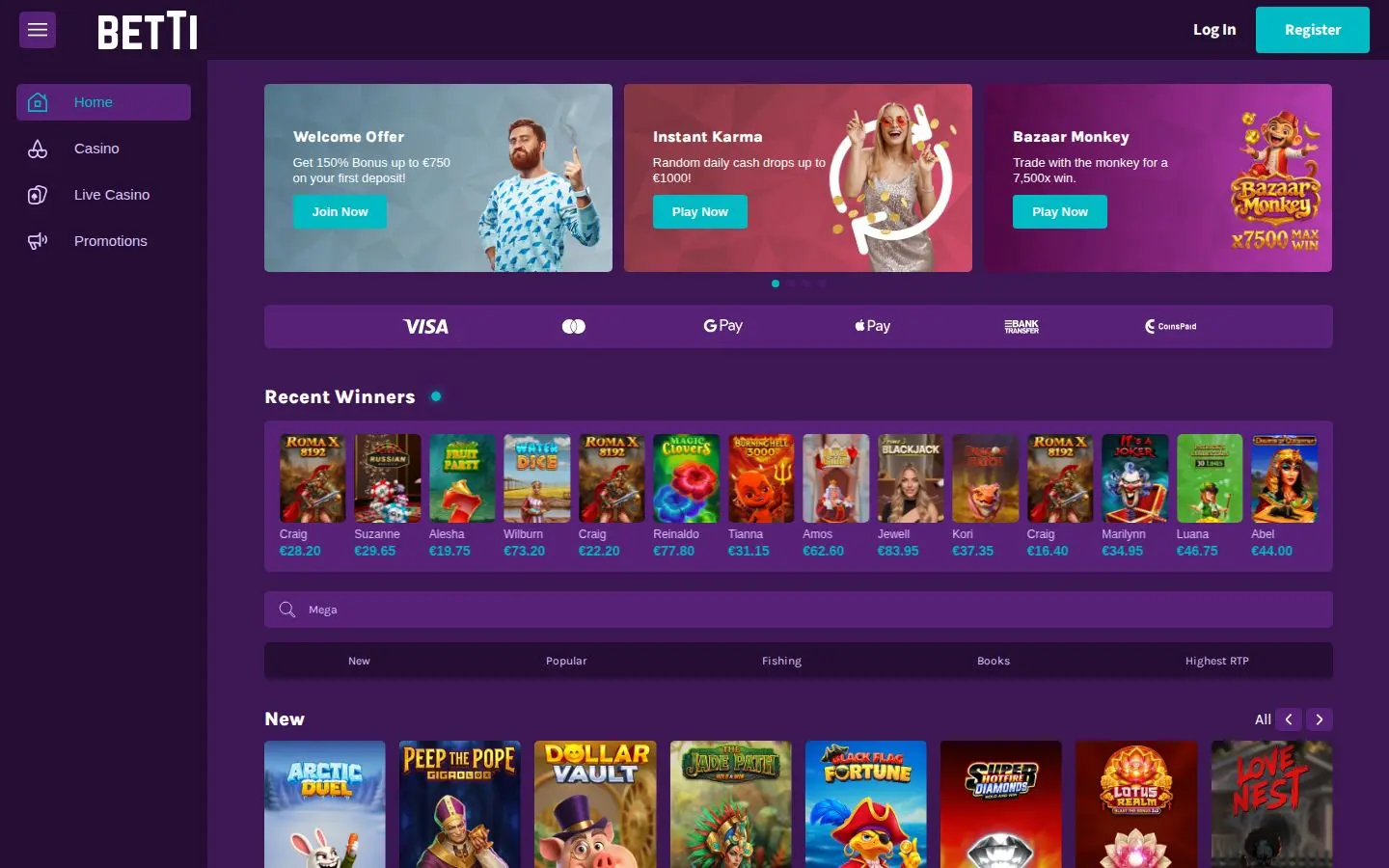 Betti homepage