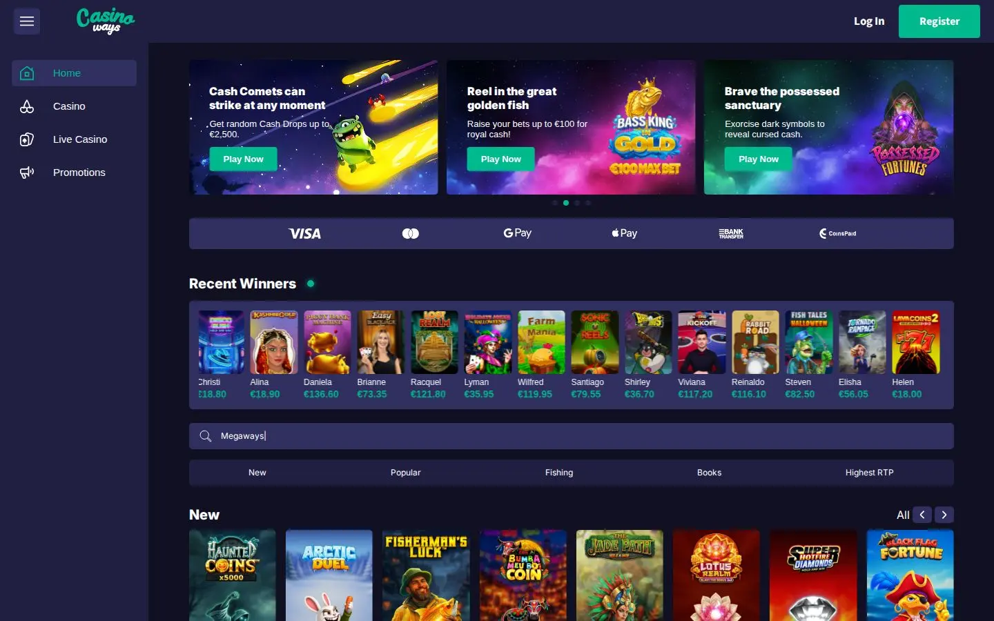 Casino Ways homepage