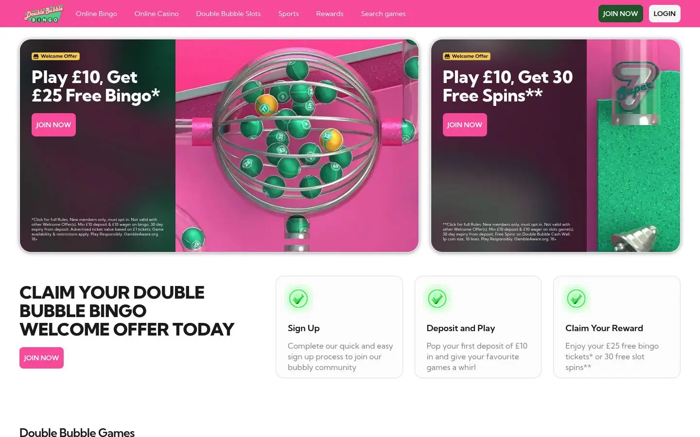 Double Bubble Bingo homepage