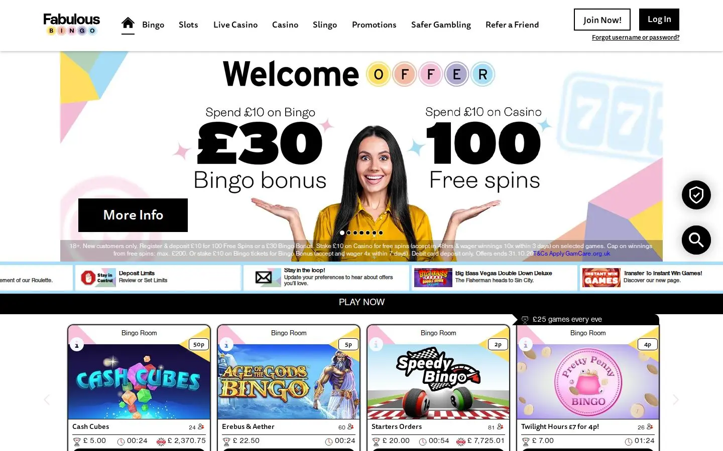 Fabulous Bingo homepage