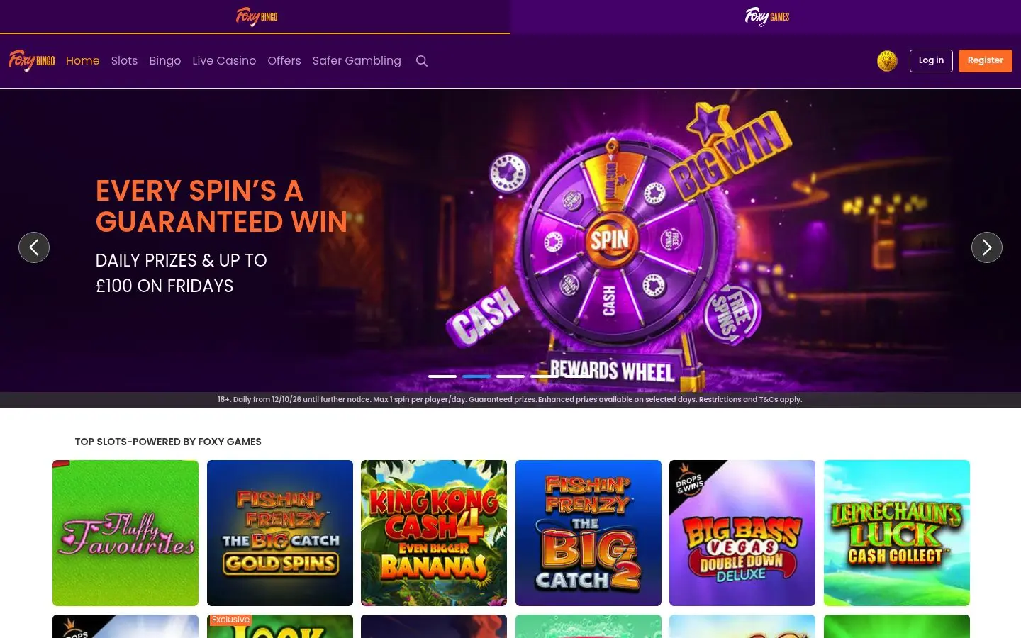 Foxy Bingo homepage