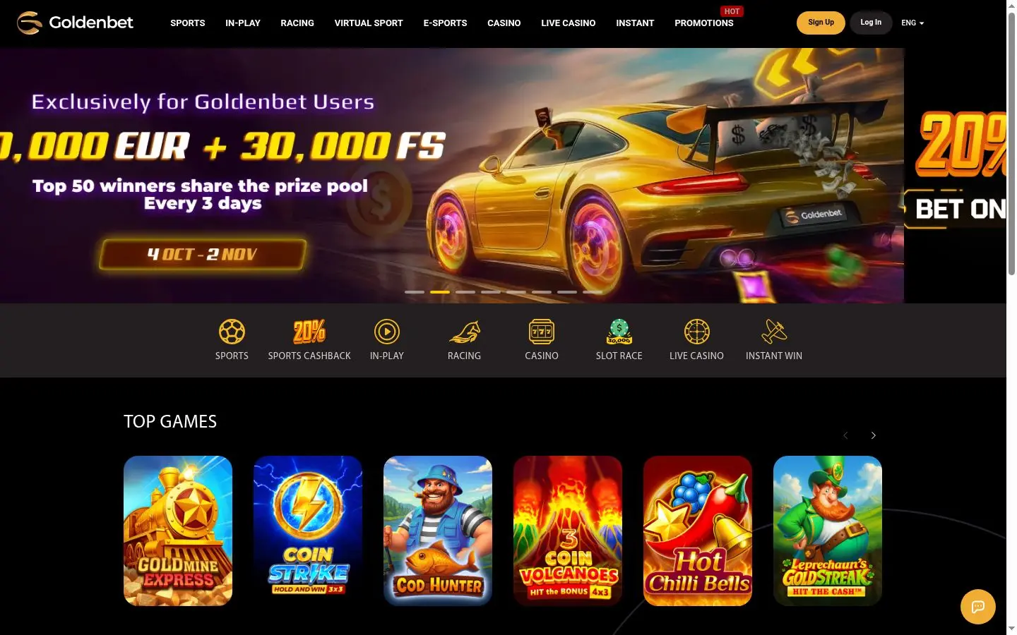 Goldenbet homepage