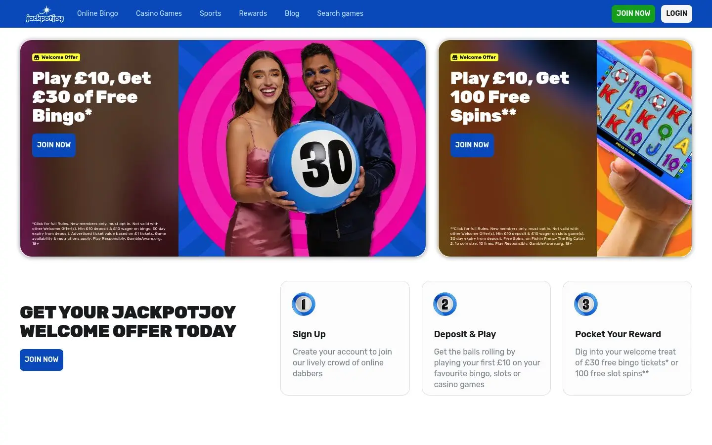 Jackpotjoy homepage