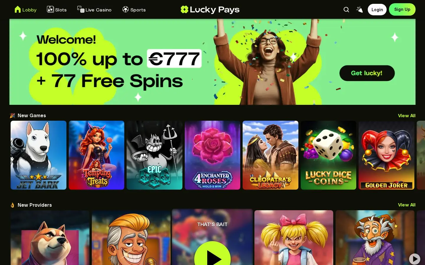Lucky Pays homepage