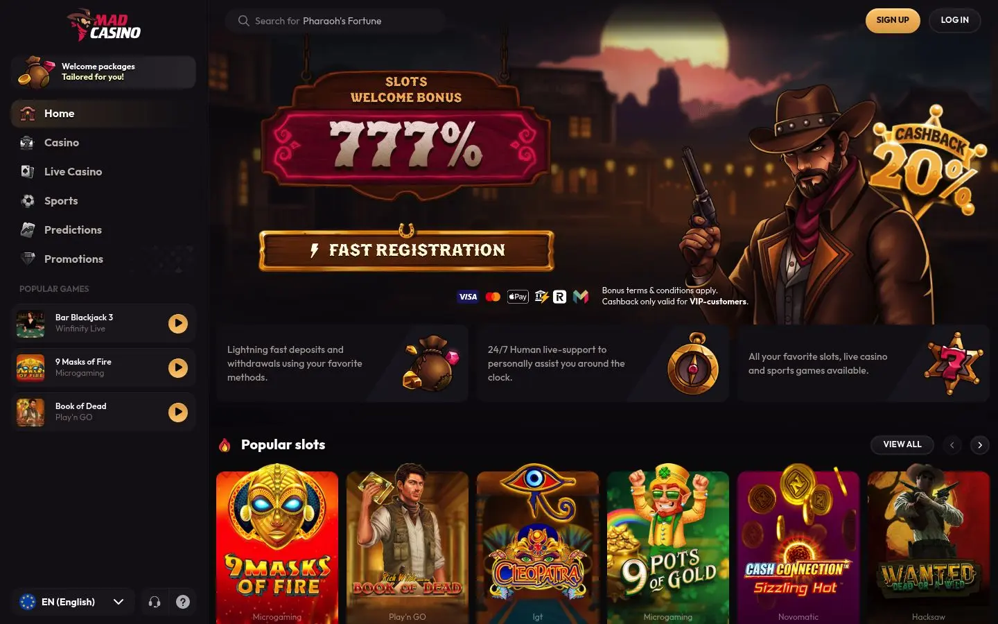 Mad Casino homepage