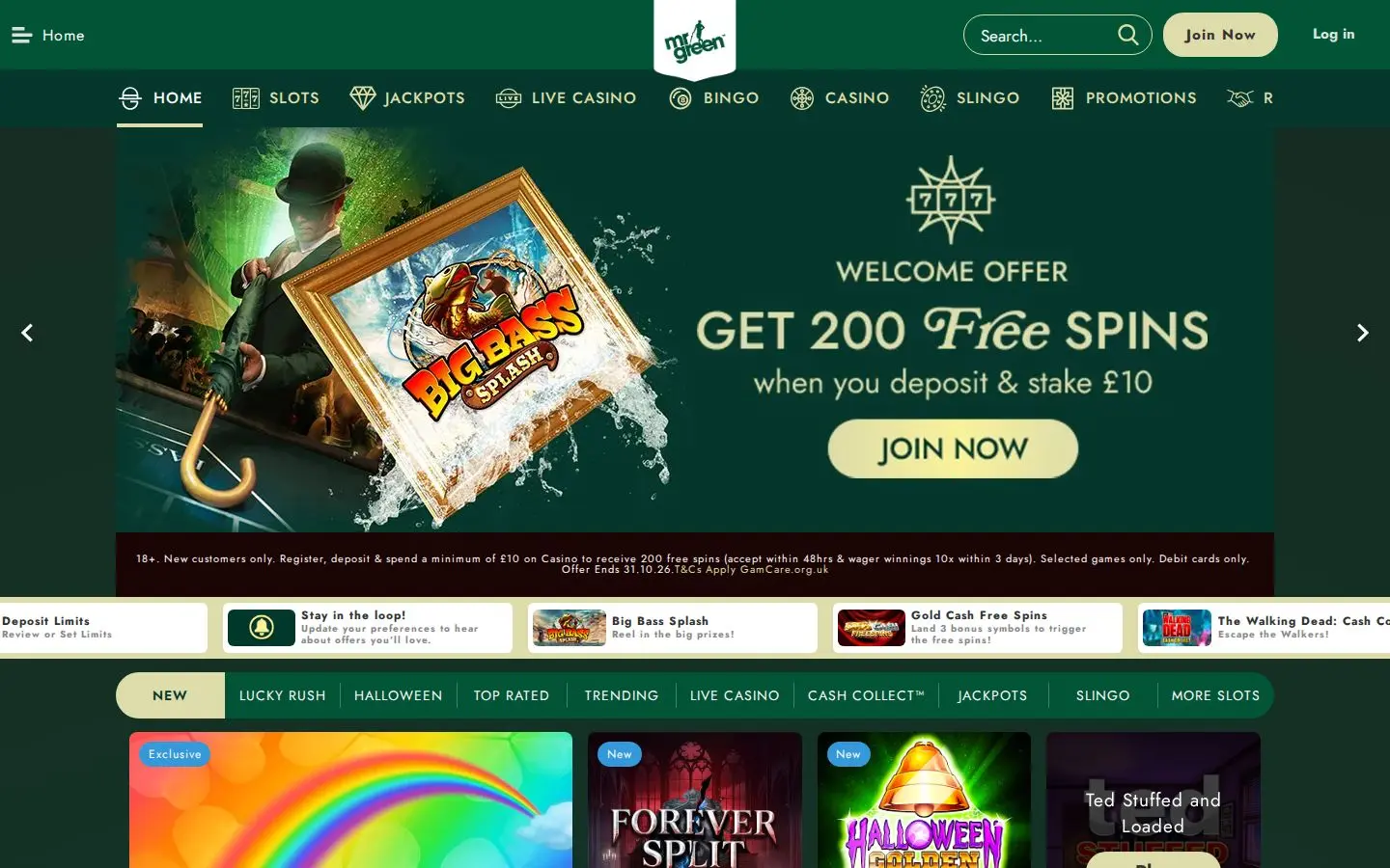 Mr Green homepage