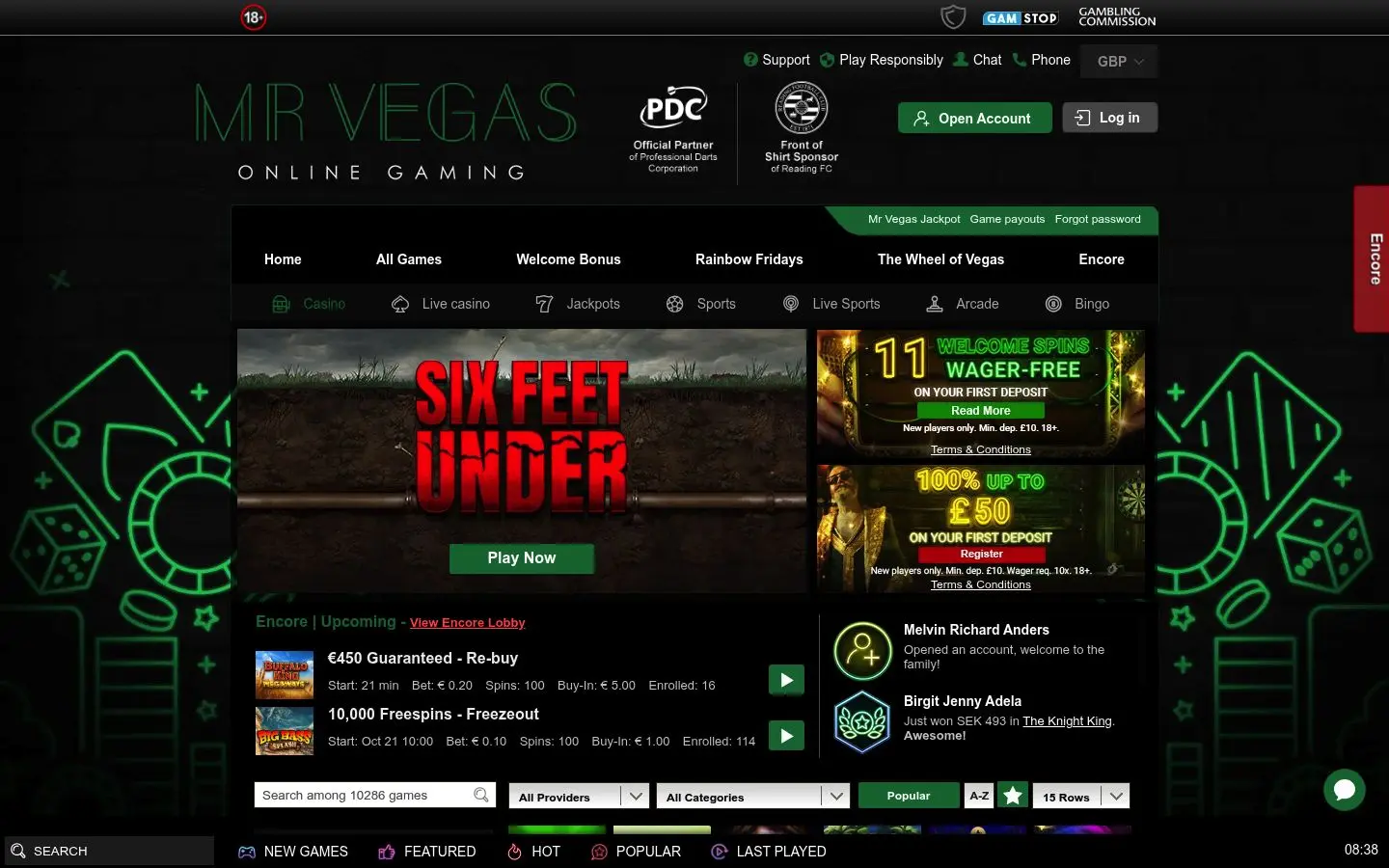 Mr Vegas homepage