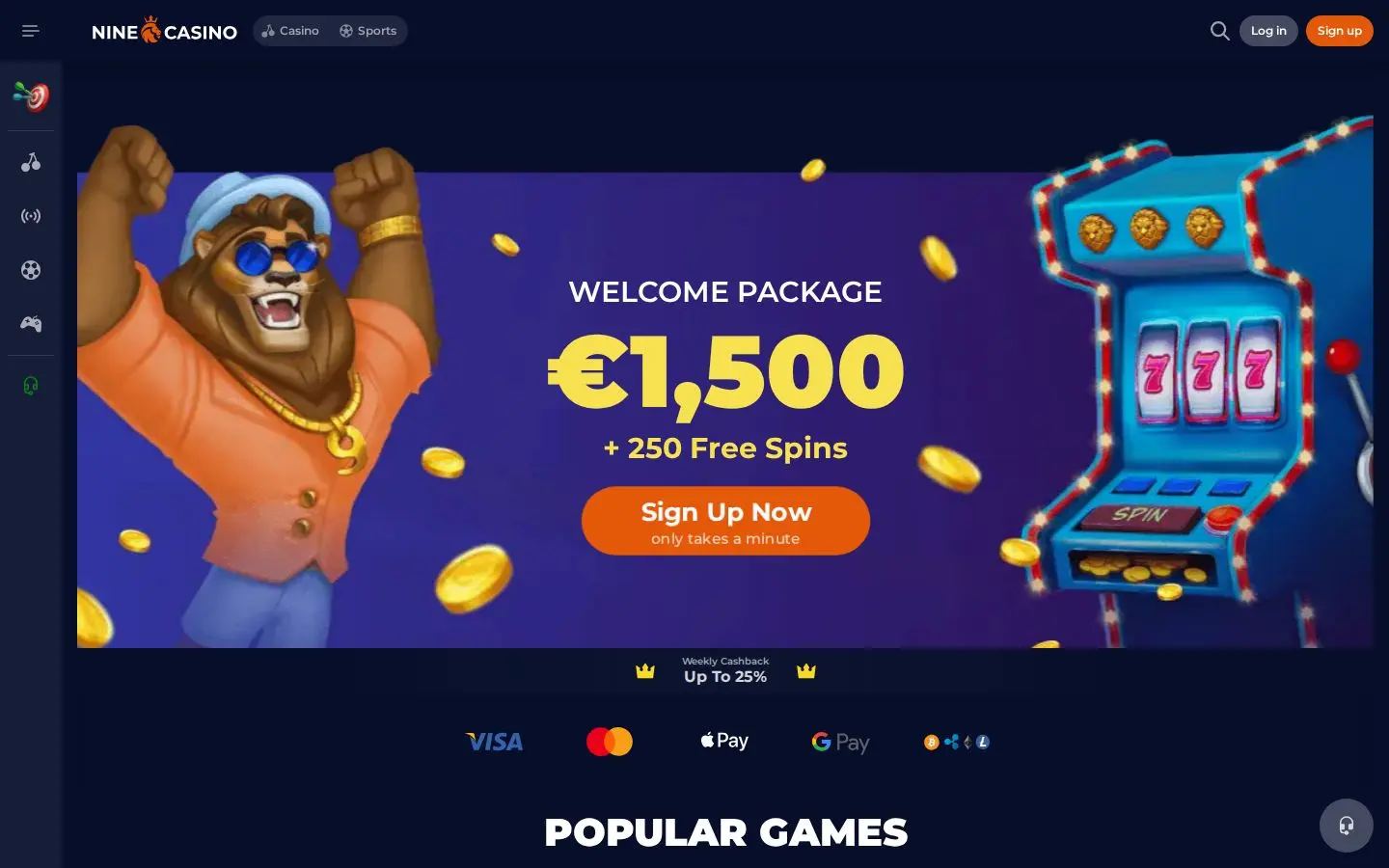 Nine Casino homepage