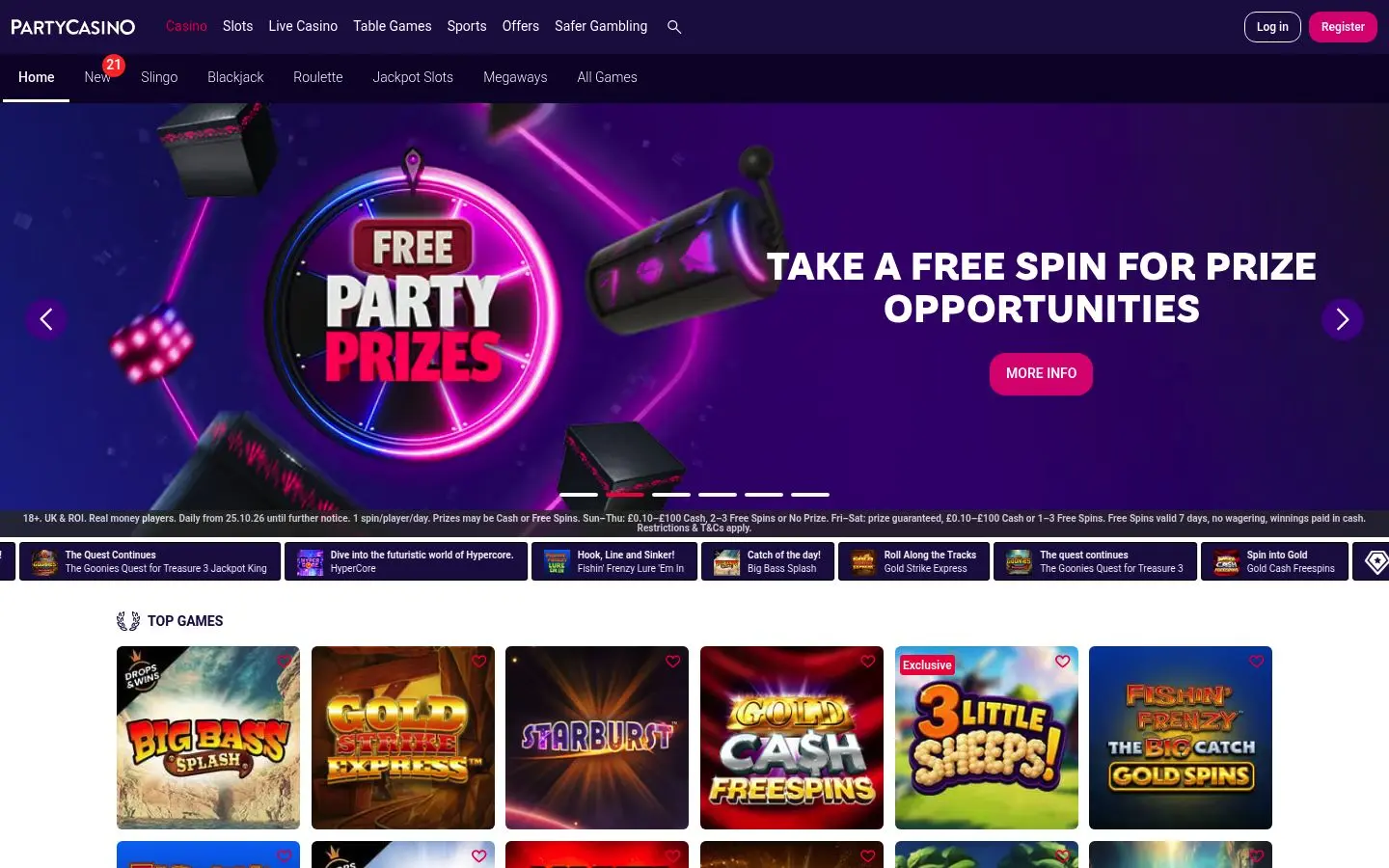 Party Casino homepage