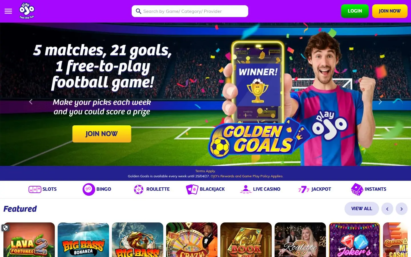 PlayOJO homepage