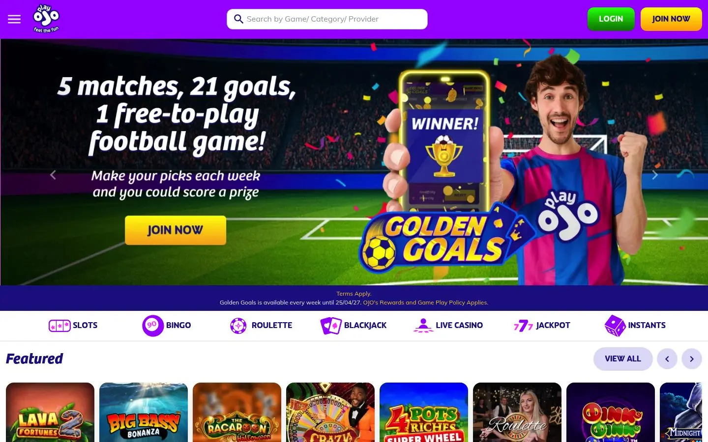 PlayOJO homepage