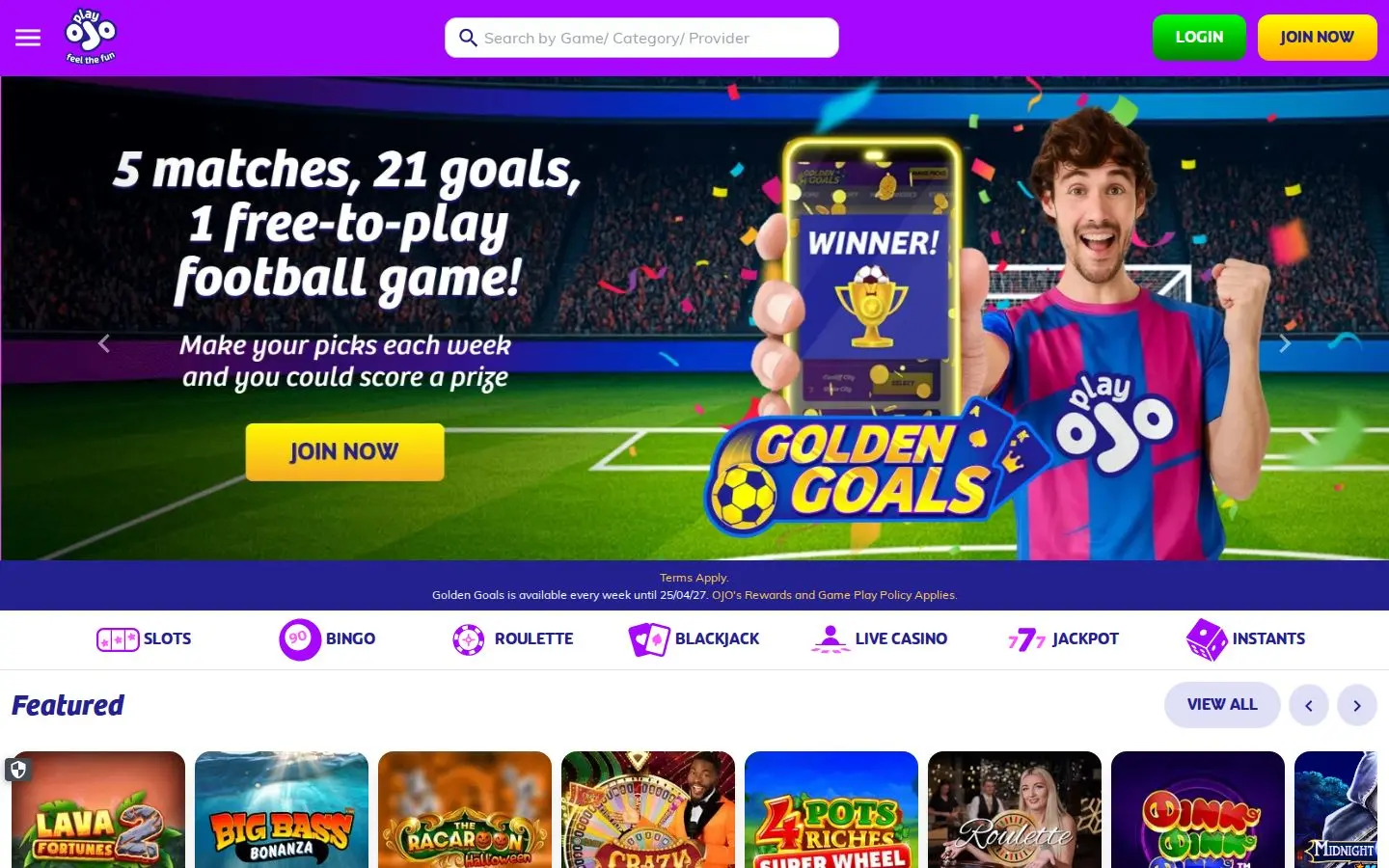 PlayOJO homepage