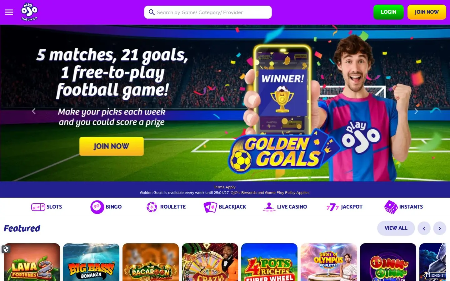 PlayOJO homepage