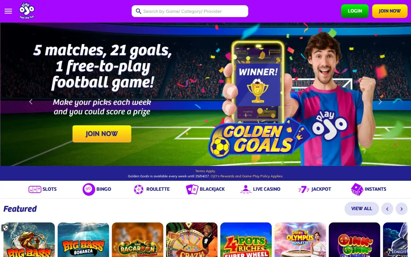 PlayOJO homepage