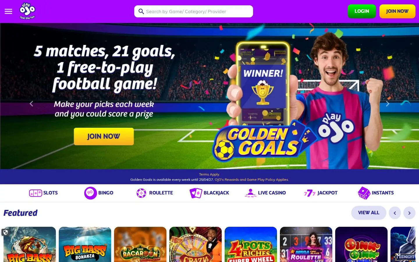 PlayOJO homepage