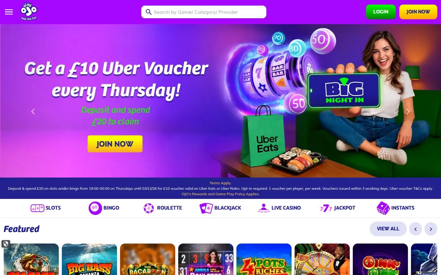 PlayOJO homepage
