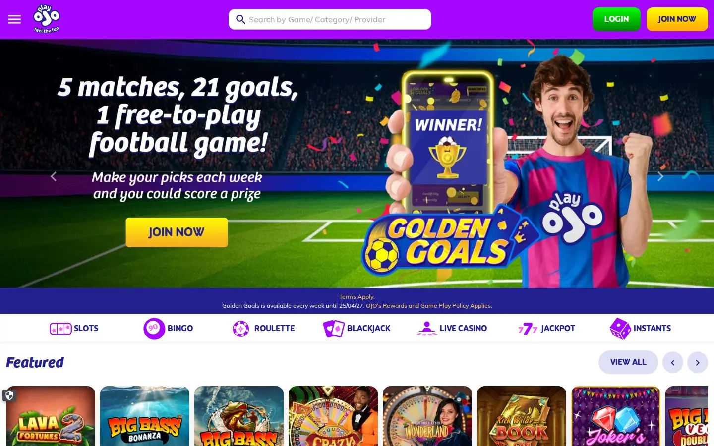 PlayOJO homepage