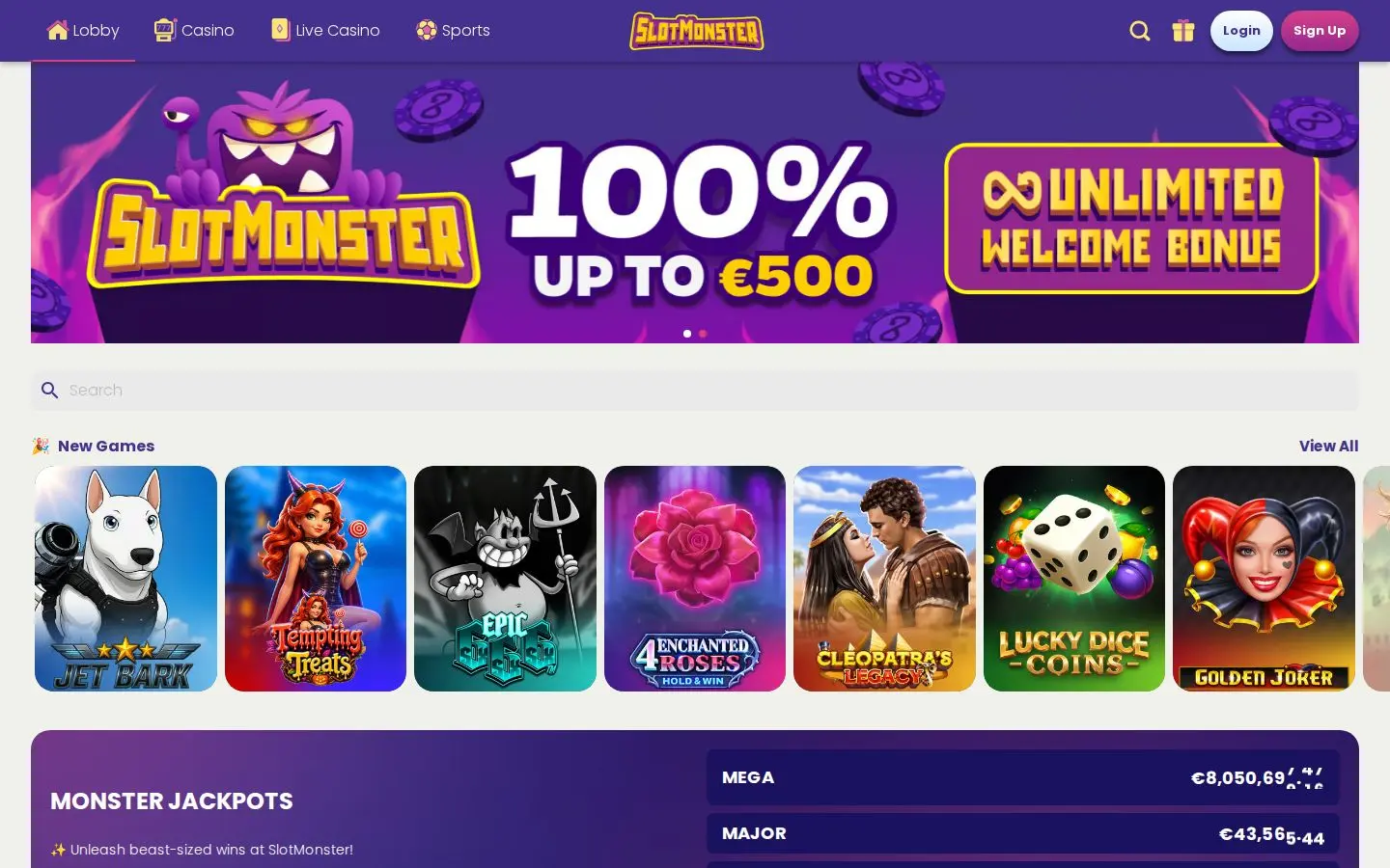 SlotMonster homepage