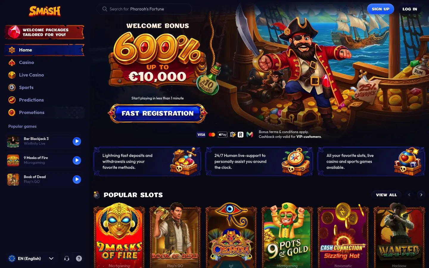 Smash Casino homepage