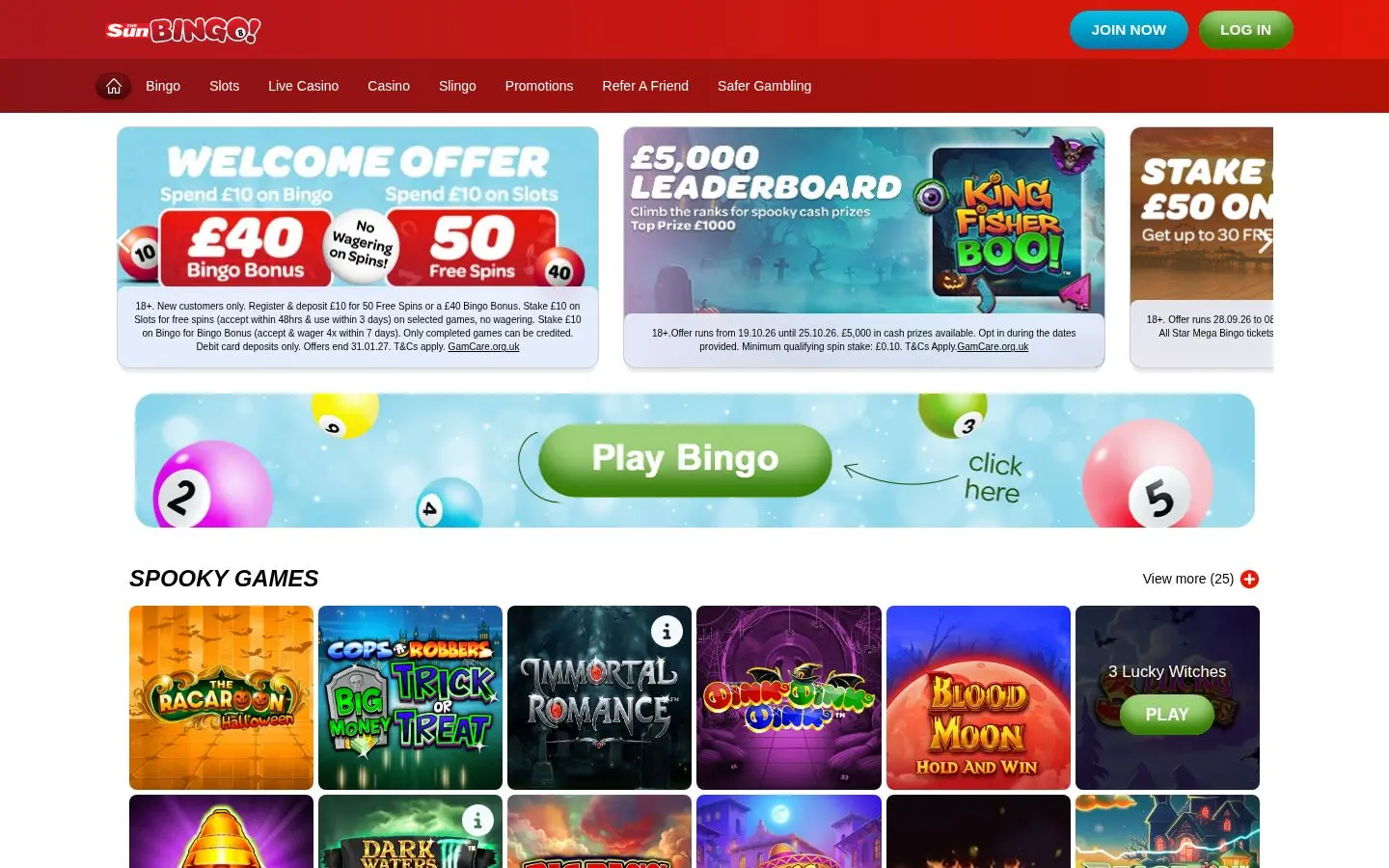 Sun Bingo homepage