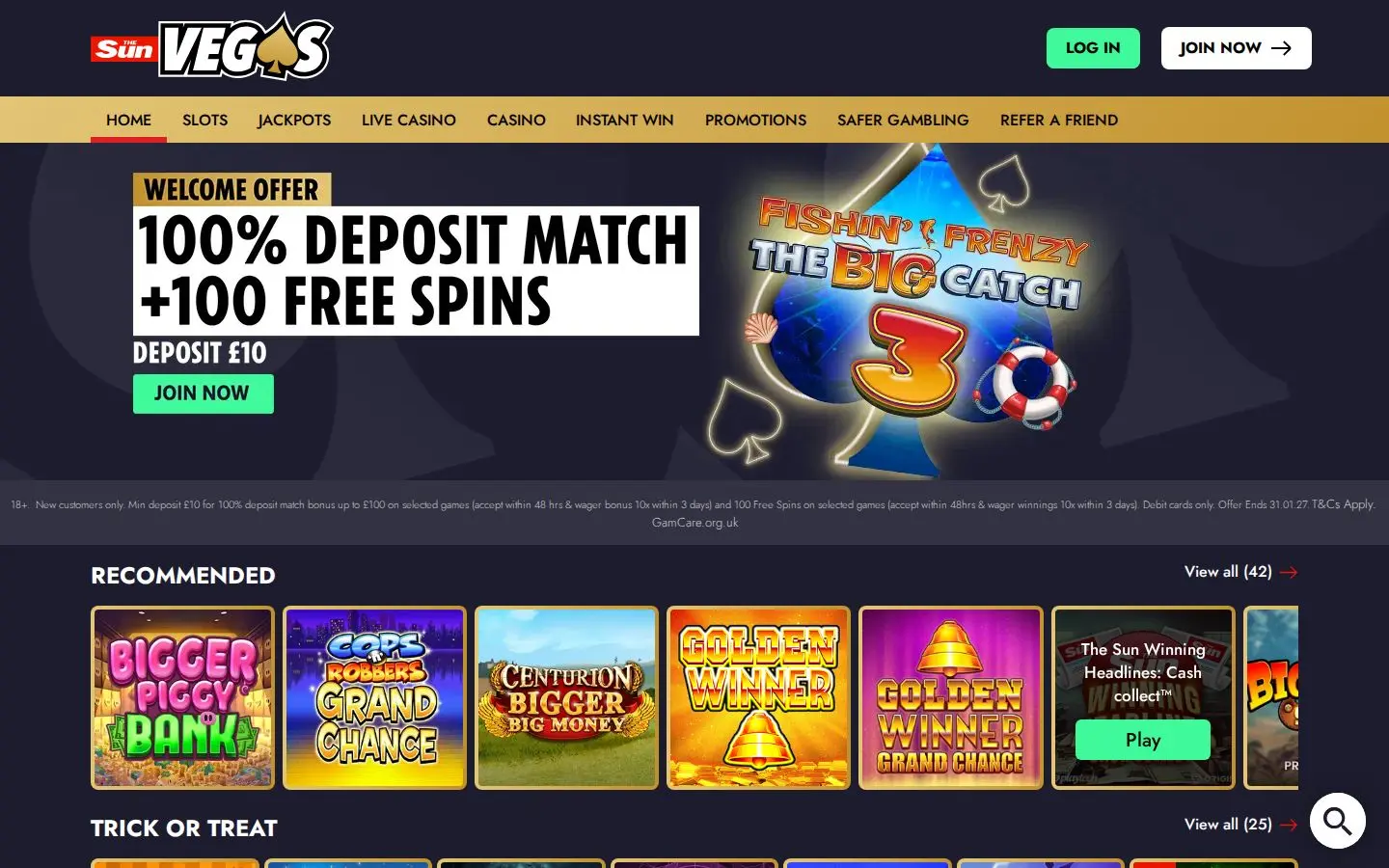 The Sun Vegas homepage