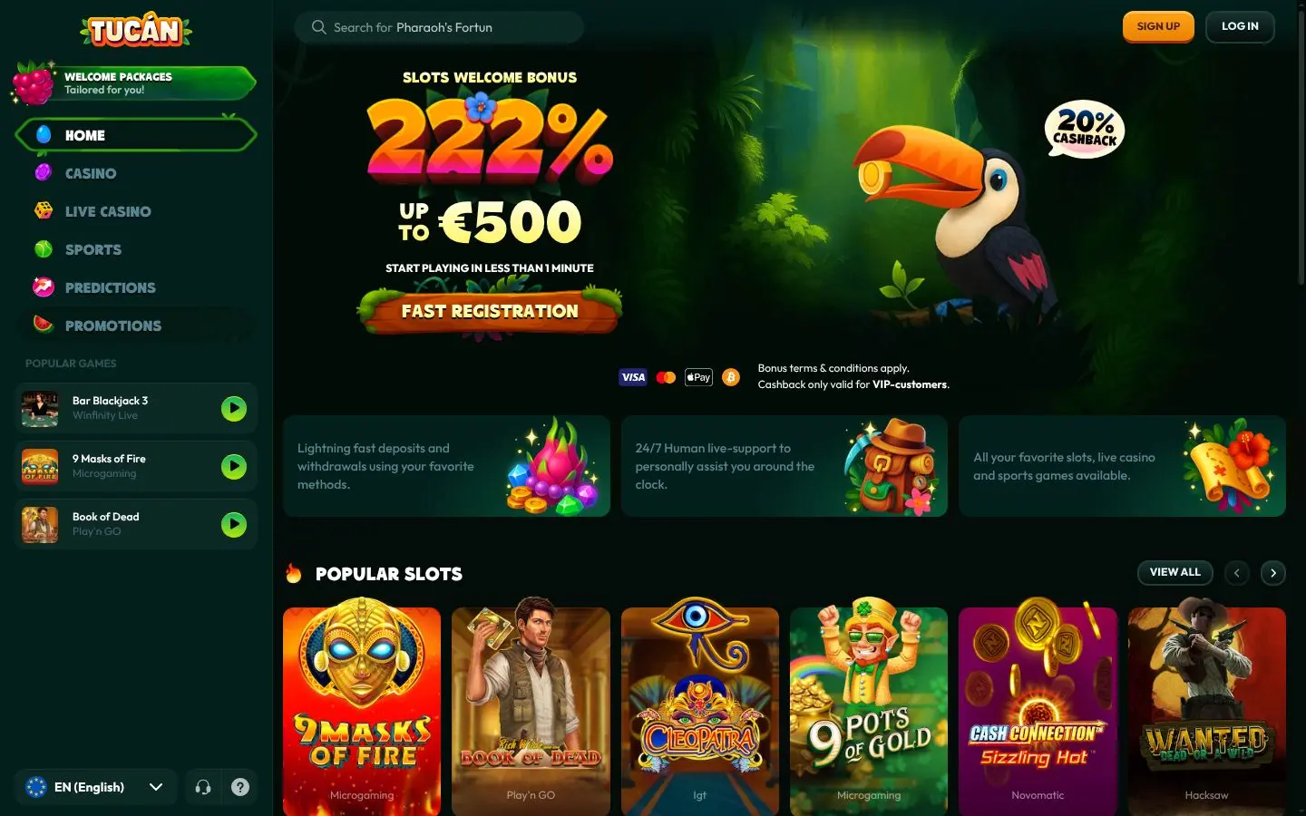 Tucan Casino homepage