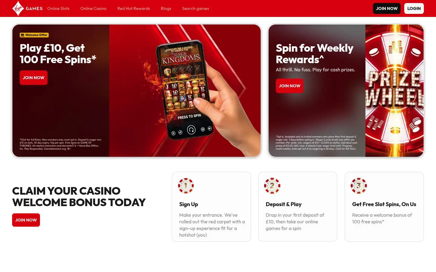 Virgin Games homepage