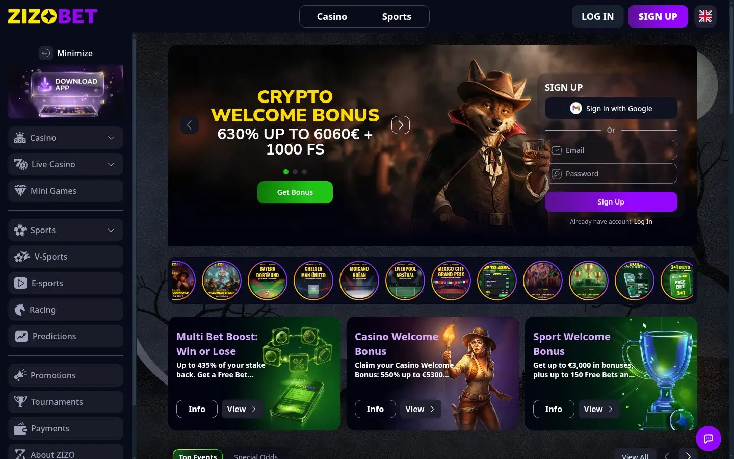 Zizobet homepage